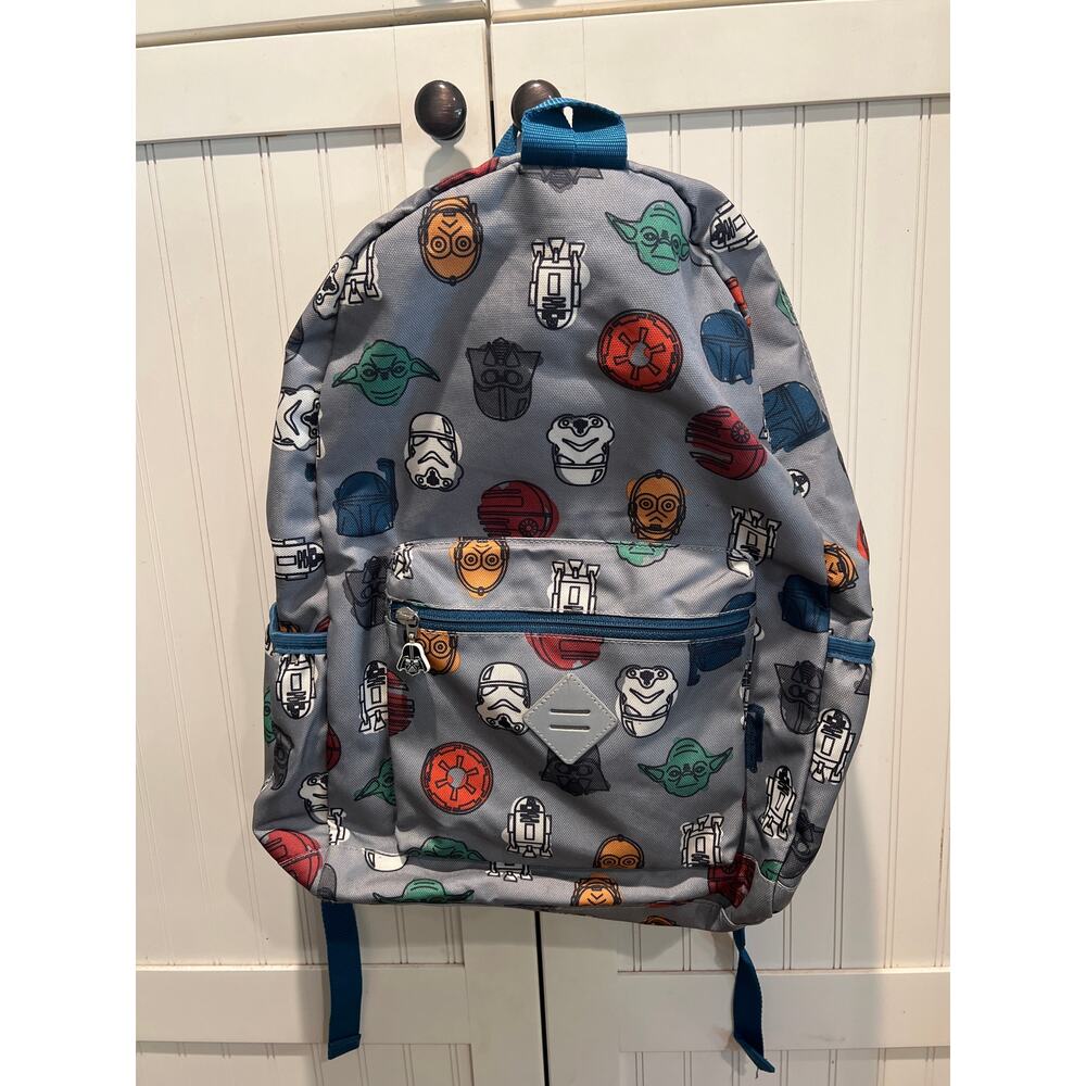 Hanna Anderson Star Wars School Backpack Yoda C-3PO Darth Vader Charm Print Gray